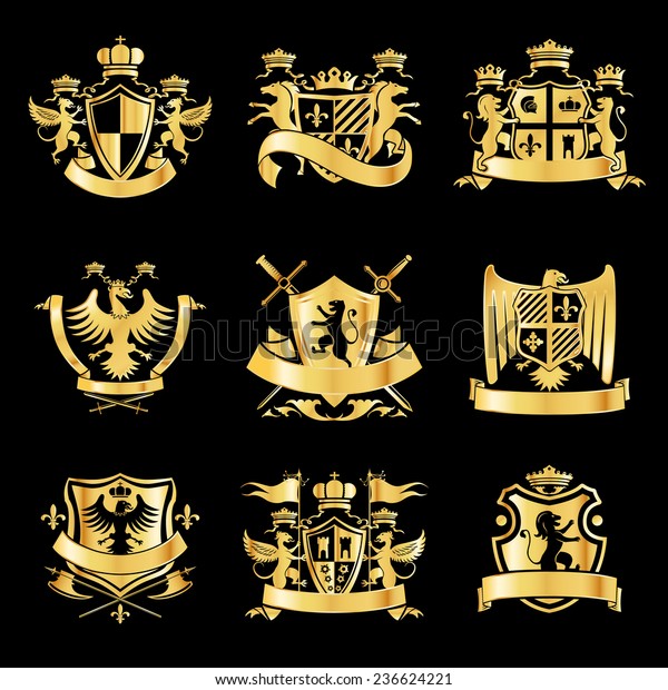 Heraldic Royal Art Symbols Decorative Emblems Stock Illustration ...