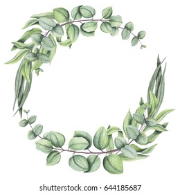 Watercolor Hand Painted Wreath Green Eucalyptus Stock Illustration ...