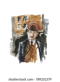 Hercule Poirot Portrait, Aquarell And Markers, Art Work