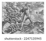 Hercules conquers the hydra of Lerna, Cornelis Cort, after Frans Floris (I), in or after 1563 - before c. 1595 Hercules, with the help of his cousin, conquers the Hydra of Lerna.