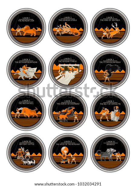 Hercules Heracles Mythology Twelve Labors Stock Illustration