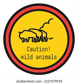 herd animals bulls, buffaloes and bison illustration warning sign
