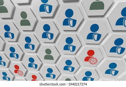 Herd Immunity Of Population Against Virus Geometrical Hexagon Grid Background 3D Rendering