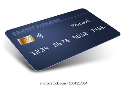 Here is a blue pre-paid credit building or credit repairing credit card. Is is a mock generic card isolated on a white background.