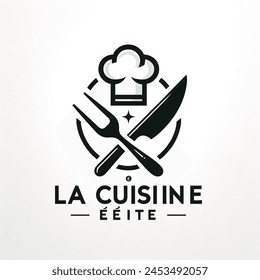 Here is the logo design for a high-end gourmet restaurant. This design features an elegant and simple graphic that represents fine dining, using classic black and white color - Powered by Shutterstock