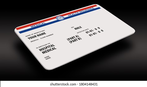 Here Is A Mock Generic Government Medicare Medical Insurance Card Isolated On A White Background And Is A 3-D Image.