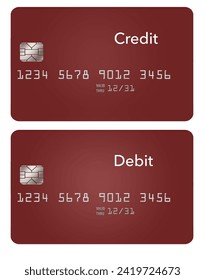 Here is a mock or generic pair of both a credit card and a debit card that is a 3-d illustration. Images are isolated on the background.