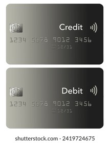 Here is a mock or generic pair of both a credit card and a debit card that is a 3-d illustration. Images are isolated on the background.