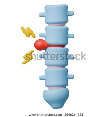 Herniated disc 3d icon isolated on white background. Intervertebral disc injury in simplified medical illustration.
