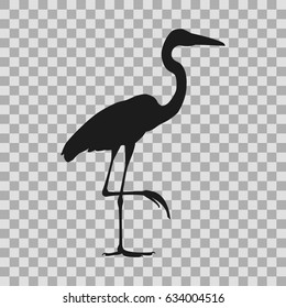 Heron black silhouette transparent. Flat  stock illustation