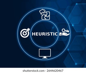 heuristic tech concept.A problem-solving technique that uses shortcuts to find solutions, often used when exact solutions are impractical or when dealing with large data sets.