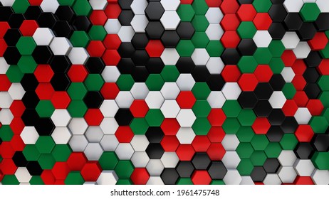 Hexagon Background Arab Flag Color Theme Hexagonal Tiles Pan Arabic Color Pattern 3D Render