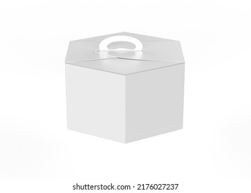 Hexagon Box With Handle Mockup Isolated On White Background. 3d Illustration