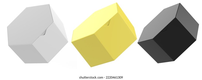 Hexagon Box Mockup Isolated On White Background. 3d Illustration