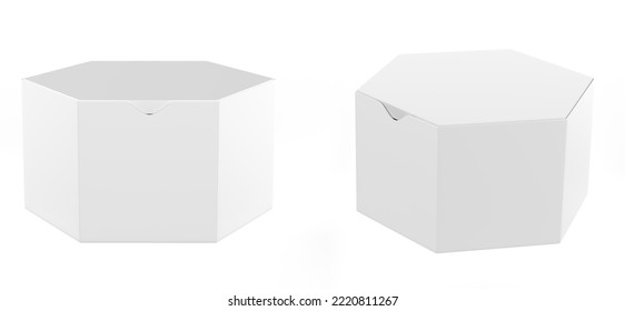 Hexagon Box Mockup Isolated On White Background. 3d Illustration