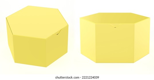 Hexagon Box Mockup Isolated On White Background. 3d Illustration