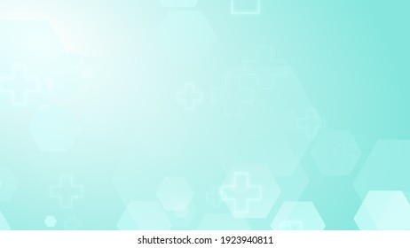 Hexagon Cross Geometric Blue Green Pattern Medical Bright Background. Abstract Graphic Design Technology And Science Concept.