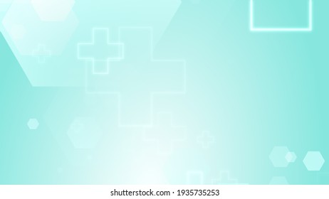 Hexagon Cross Geometric Blue Green Pattern Medical Bright Background. Abstract Graphic Design Technology And Science Concept.