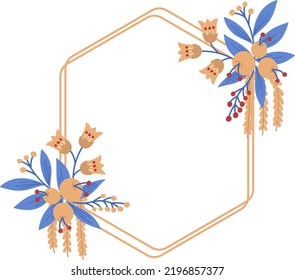 Hexagon Decorated With Floral Frame Illustration On Transparent Background