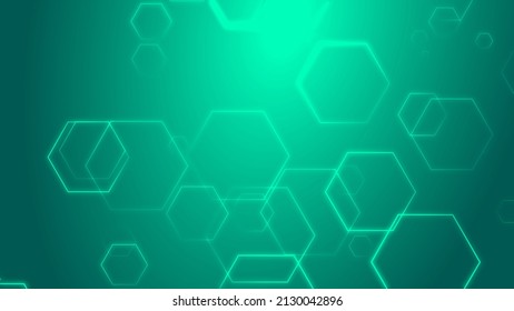 Hexagon geometric green color neon light pattern science dark background. Abstract graphic design technology and medical concept.