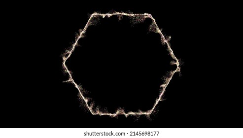 hexagon shaped frame, footage Abstract technology colorful 3d hexagon from animated dots, particle circles. blend mode, geometric background. isolate on black background