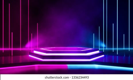 Stage Neon Lighting Background Blank Platform Stock Illustration 1080381896