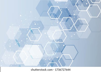 Hexagonal Abstract Background. Big Data Visualization. Global Network Connection. Medical, Technology, Science Background.  Illustration.