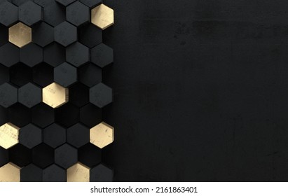 Hexagonal abstract background. Modern cellular honeycomb 3d panel with hexagons. Ceramic tile. 3d wall texture.  Geometric background for interior wallpaper design