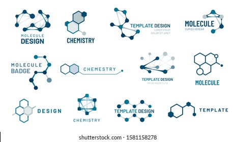 Hexagonal molecule badge. Molecular structure logo, molecular grids and chemistry hexagon molecules templates. Dna macromolecule, science bio code logo. Isolated  symbols set - Shutterstock ID 1581158278