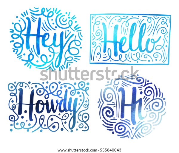 Hey Hi Hello Watercolor Letter Greetings のイラスト素材