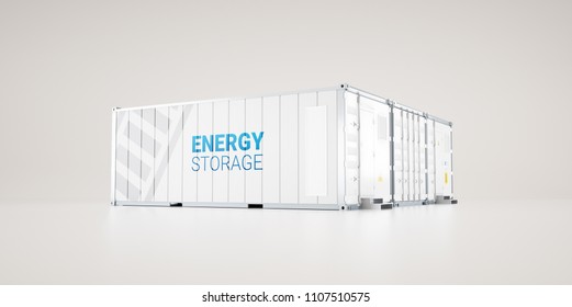 Hi-capacity Battery Energy Storage Facility Made Of Industrial Shipping Containers. 3d Rendering.