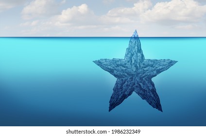 Hidden Talent Discovery Concept As A Star Shaped Iceberg Floating In Cold Arctic Ocean Water With A Small Part Of The Frozen Ice Mountain Above Sea And Other Huge Part Under The Water As A 3D Render.