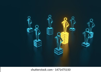 Hierarchy, power, management and leadership concept. Being unique and the best. Domination, victory and winning challenge. Best competitors. One different on better, higher level. 3D rendering