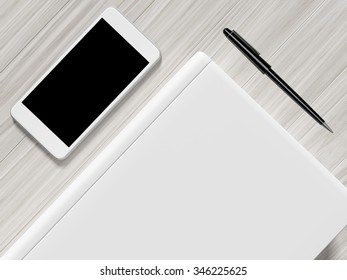 High angle view of a setting table of business workplace, shot in office, home work space