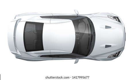 High Angle View Of The Top Of A Silver Coupe Car  - 3D Illustration 