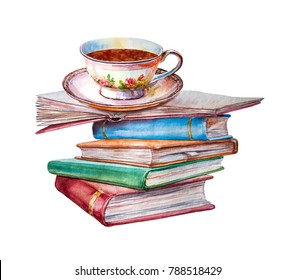 High books stack isolated white background