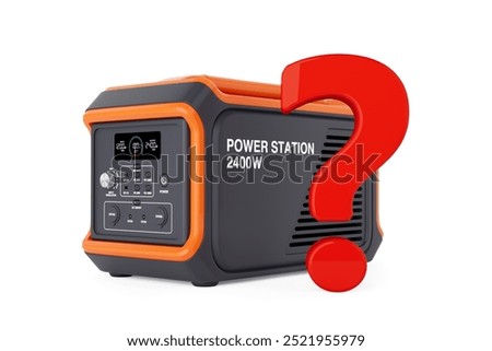 High Capacity Portable Power Generator Station with Red Question Mark on a white background. 3d Rendering 