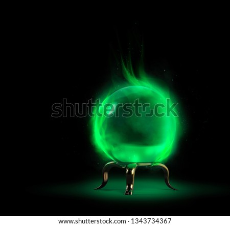 high contrast image of a Magic crystal ball used for psychic readings in a dark background.  3D illustration, rendering