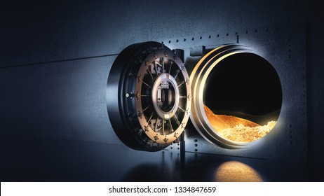 high contrast image of an open bank vault door. 3D rendering / illustration