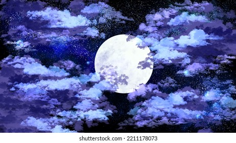 High Definition Star Field Background, Night Sky With A Full Moon