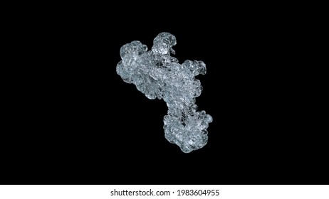 High Detailed Big Water Bubble On Isolated Black Background, Abstract Liquid Shape, 3d Rendering