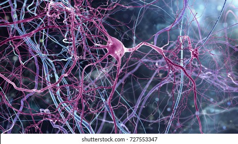 High detailed realistic 3D render, super macro close-up view of neurones inside of human brain