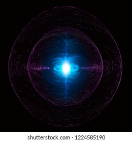 High Energy Particles Flow Inside A Sphere, Antigravity, Magnetic Field, Nuclear Fusion And Gravitational Waves Concept