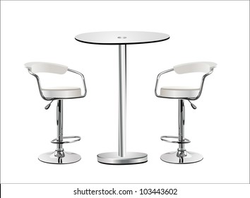 High Glass Top Table W Chairs On White Background.