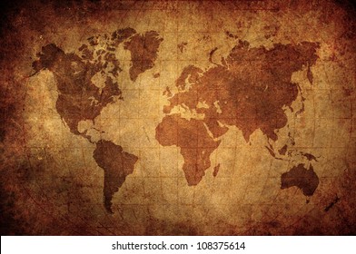 High Grunge Zinc World Map With Latitude And Longitude Lines