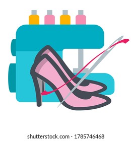 high heeled shoes on background of sewing machine with needle and tread - Powered by Shutterstock