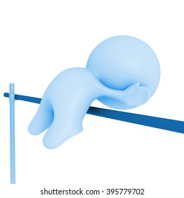 high jumping blue human 3d character (3d illustration)