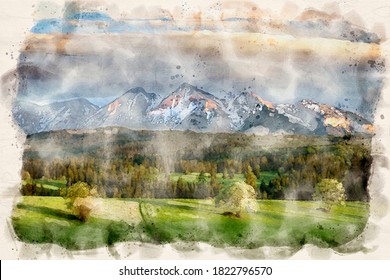 High Mountains Landscape Waterpaint Image