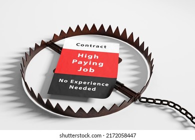 
High Payment Job, But No Experience Needed Job Recruitment Poster Is Placed In A Bear Trap To Illustrate The Concept Of Recruiter Trap. 3D Rendering