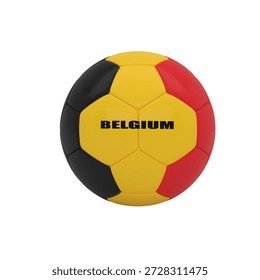 A high quality 3D render of a black, yellow, and red soccer ball with a Belgium text label